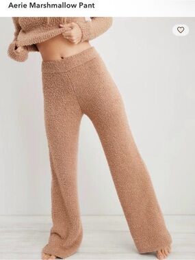 aerie Marshmallow Pant in brown teddy wide-leg sweatpants elastic waist stretch